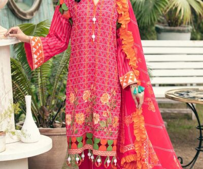 3PC Unstitched Embroidered Printed Lawn Suit With Printed Lawn Dupatta