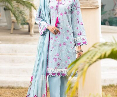 3PC Unstitched Embroidered Printed Lawn Suit With Printed Lawn Dupatta