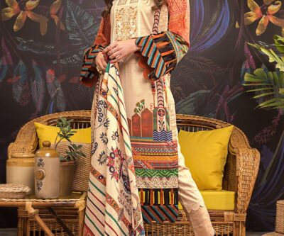 3PC Unstitched Embroidered Digital Printed Lawn Suit With Digital Printed Lawn Dupatta