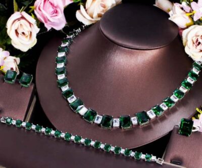 Hip-Hop Style Bride Zircon Necklace Earrings Bracelet Ring set